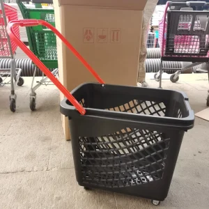 Shopping Basket Trolley Supermarket Plastic Basket Rolling Basket With Wheels