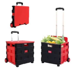 Shopping Cart Waterproof Collapsible Rolling Crate on Wheels Aluminium Plastic Folding Trolley Cart