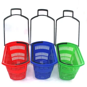 Shopping Plastic Large Supermarket Trolley With Wheels Hand Shopping Basket for Retail Store