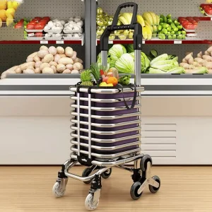 Shopping Trolley Small Size Foldable Four-wheel Portable Large Capacity Shopping Cart Trolley for Supermarket