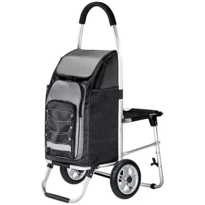 Shopping Trolley with Wheels 55L Capacity Aluminium Shopping Cart with Seat and Cooling Function