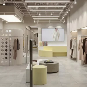 Showcase Clothing Store Display System with LED Wall Mounted Garment Bar Arc Counter Complete Minimalist Women Boutique Fixture