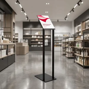 Sign Holder Floor Stand Double Rod Metal 124cm Square Base 29.5x35cm Chrome Self adhesive Acrylic Divider Display Box Easy