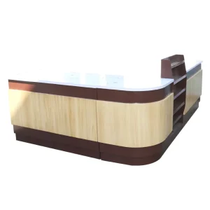 Simple Steel and Wood Style Checkout Counter Convenient Shop Equipment for Supermarket Cashier Desk