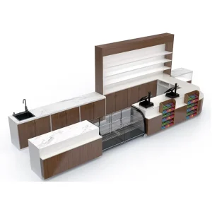 Simple Wood Metal Cashier Table Checkout Counter for Supermarket Convenience Store