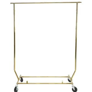 Single Pole Gold Clothing Rack Retail Store Floor Standing Garment Hanging Display Stand Portable with Polish Surface Treatment