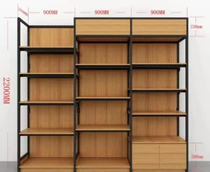 Single Side Grocery Supermarket Metal Rack Retail Shop Wood Display Store Wall Shelf