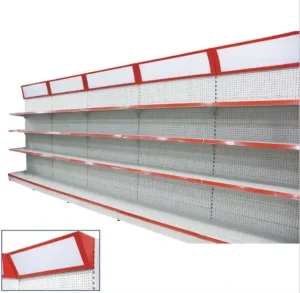 Single Sided Gondola Hole Shelf General Store Shelving With Top Light Box Supermarket Shelves