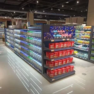 Single-Sided Iron Metal Heavy Duty Freestanding Supermarket Rack Gondola Shelves with 100kg Capacity