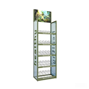 Single Sided Light Duty Wire Mesh Back Shelf Supermarket Business Rack Display With Metal Material For Drink Tea Sale