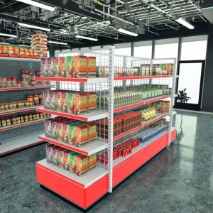 Single Sided Supermarket Gondola Rack Light Duty Wood Steel Store Display Shelf Essential Efficient Modern Supermarket Metallic