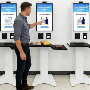Sinmar 21.5 27 32 Inch RFID NFC Self Checkout Kiosk Supermarket Windows Android Self service Checkout Payment Kiosk Machine