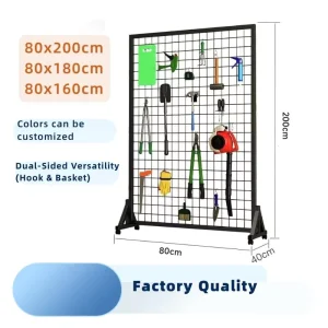 Slim 80cm Wire Gridwall Display Rack with Wheels Space-Saving Shop Fixture for Boutique Window Narrow Aisle Merchandising
