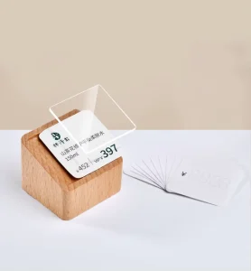 Small Acrylic Wooden Card Price Tag Stand Supermarkets Display on Table Desk Advertising Equipment