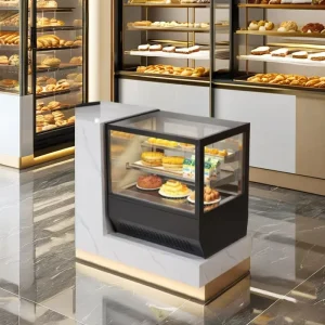 Small Desktop Cake Cabinet with LED Light Glass Door Display Cooler for Cake Showcase Supermarket & Store Use