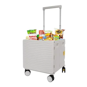 Small Folding Shopping Cart Plastic 85L Folding Shopping Trolleys 100kg Collapsible Rolling Crate With Four Wheels