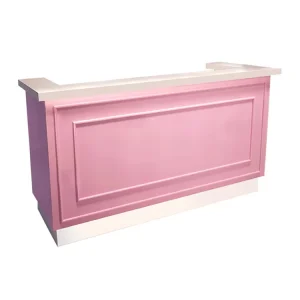 Small Pink Salon Reception Desk Wood Checkout Counter with Display