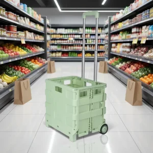Small Portable Plastic Foldable Shopping Trolley Supermarket Baskets Camping Rolling 2 Wheels Storage Hand Cart