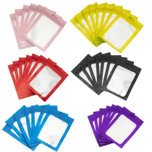 Small Water Proof Ziplock Bag Gift Packaging Mylar Bag Colorful Matte Aluminum Foil Pouch with Clear Window