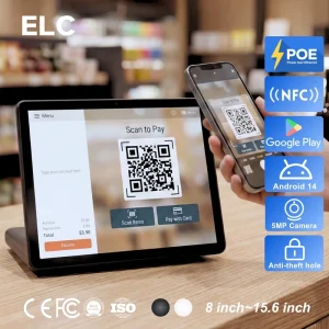 Smart Cashier Display PoE L-Type Horizontal Android 14 Tablet for Supermarket Checkout Membership Management