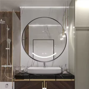 Smart Modern Wall Mounted LED Bathroom Mirror Touch Screen Adjustable Three Color Frameless IP65 Rated Glass Lenses Plug Powered