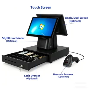Snack Bar Computer Printer Paper Billing Cashier Machine Desk Keyboard POS System Cash Register for Business