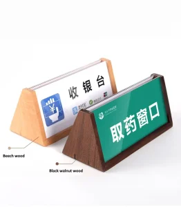 Solid Wood Triangular Sign Holder with QR Code Stand Display Front Desk Tabletop Menu Meeting Reception Rack