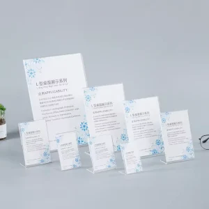 Source Manufacturer L Shape Acrylic Sign Holder Clear Slanted Back Stand Hotel Restaurant Reception Display Low MOQ