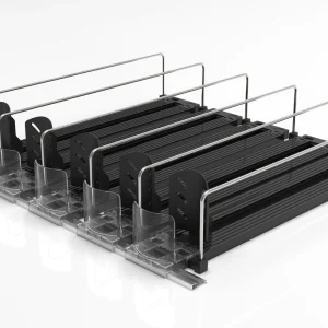 Spring Loaded Shelf Pushers for Adjustable Tray Merchandise Plastic Shelf Pusher Gravity Roller System Fixed Lock Beverage Pusher