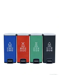 Stainless Steel Foot Pedal Operated Eco Friendly Water Resistant Waste Sorting Bins for Office and Indoor Outdoor Use
