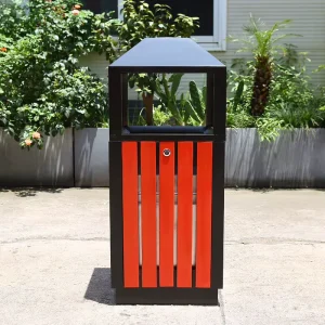 Stainless Steel Square Cone Top Outdoor Dust Bin with Ashtray for Street Garden Use
