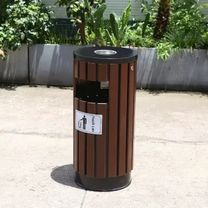 Stainless Steel Vertical Cylindrical Outdoor Dust Bin with Ashtray for Park and Scenic Spot Public Sanitation