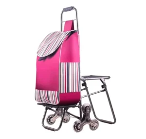 Stair Climbing Shopping Cart with Bag and Seat Shopping Trolley Grocery Bag on Wheels with Adjustable Bungee Cord