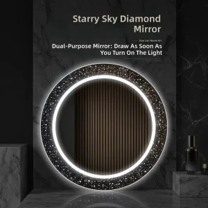 Starry Sky Diamond Bathroom Mirror Round Frameless Smart Mirror with LED Backlight Decorative Wall Mirror with Starlight Effect