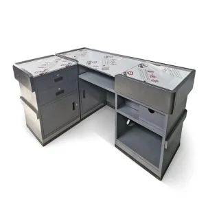 Steel Checkout Counter Design Cashier Table for Grocery Store and Convenience Checkout