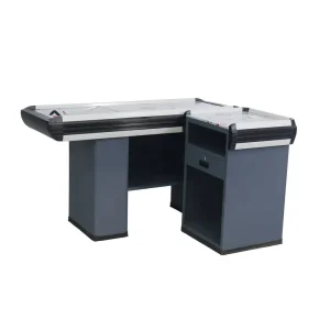Steel Checkout Counter Supermarket Cashier Table With Powder Coating Finish