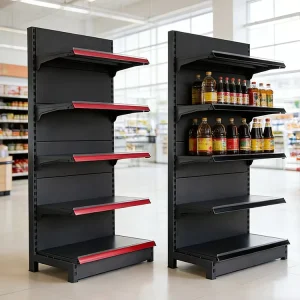 Steel Double-Sided Eco-Friendly Durable Powder Coated Grid Supermarket Display Rack Quick Installation Freestanding Design