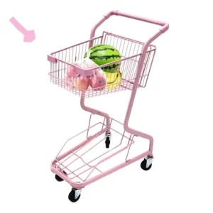 Steel Pink Market 2 Basket Shopping Cart with Wheels 60L