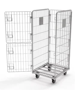 Steel Roll Cage Trolley Customizable Powder Coated Four Sided Lockable Design Multi Purpose Shopping Cargo Storage