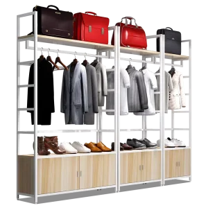 Steel Wood Modern Boutique Hanging Clothing Display Racks Shelves Store Display Stand for Advertising Clothing Stores