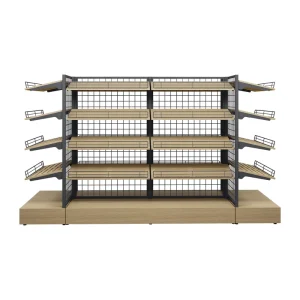 Steel and Wood Display Stand with 5-Base Modular Structure Ideal for Supermarket and Retail Display