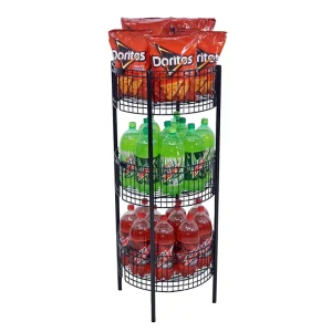 Storage Bin Rack 3 Tier Metal Product Display Rack Storage Floor Promotion Bin Round Wire Snack Bin
