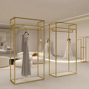 Store Design Shop Gold Stainless Steel Men Female Clothes Display Rack Kids Display Shelves Clothing Rack for Boutique