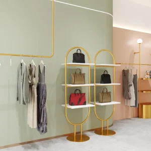 Store Fixtures Furniture Powder Metal Plated Finish 3 Layers Floor Handbag Display Stand for Retail Shop