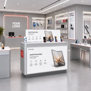 Store Retail Shopfitting Mobile Phone Showcase Display Cabinet LED Backlit Eco-Friendly Heavy Duty Security Fixture