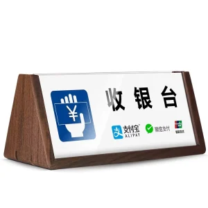 Store Shop Bar Restaurant Pay Checkout Counter Acrylic Sign Display Wooden Card Stand Holder