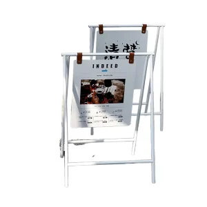Storefront Custom Design Recyclable Metal Frame Sign Floor Folding Billboard Display Rack Pre Assembled Freestanding UV Coated