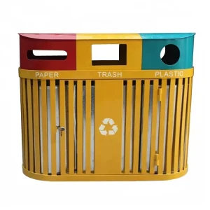 Street Furniture 3 Compartments Side Opening Metal Recycling Bin Outdoor Dustbin