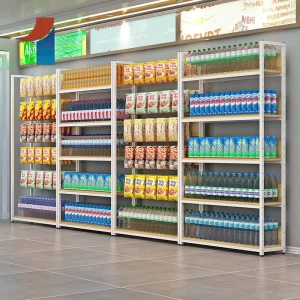 Sturdy Light Duty Metal Wood Supermarket Shelves with Waterproof and Corrosion Protection Quick Installation for Grocery Stores