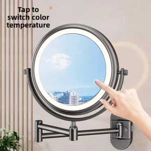 Suction Mount Steel Extendable Magnifying Foldable Wall Mounted Cosmetic Mirror LED Display Screen Eco Friendly Rechargeable